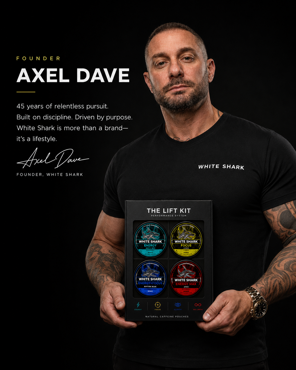 Axel Dave, founder of White Shark, holding The Lift Kit